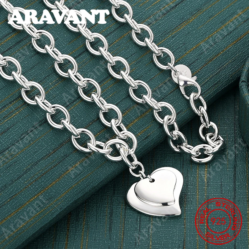 925 Sterling Silver Double Heart Tag Chunky Chain Necklace - Unique Gift For Women, Versatile For Events And Jewelry