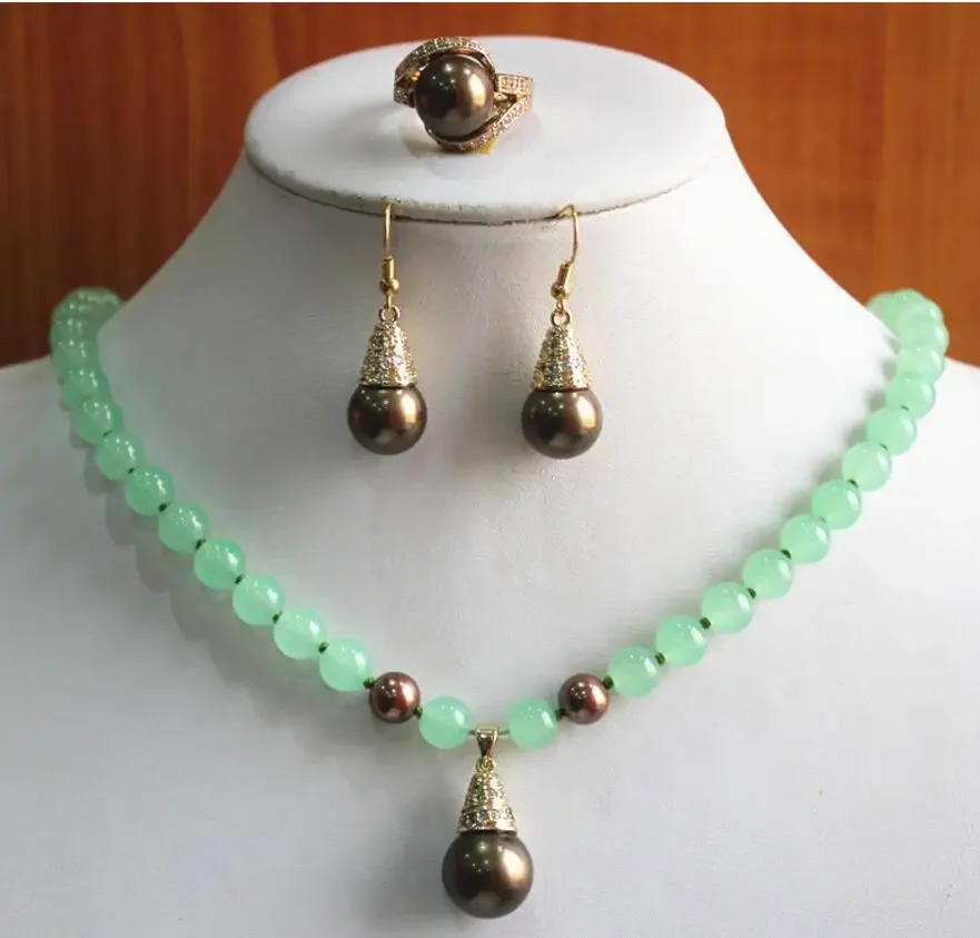 

best gift fashion jewelry set!Wholesale factory price Women's semi-precious Natural jade Necklace earring ring(7/