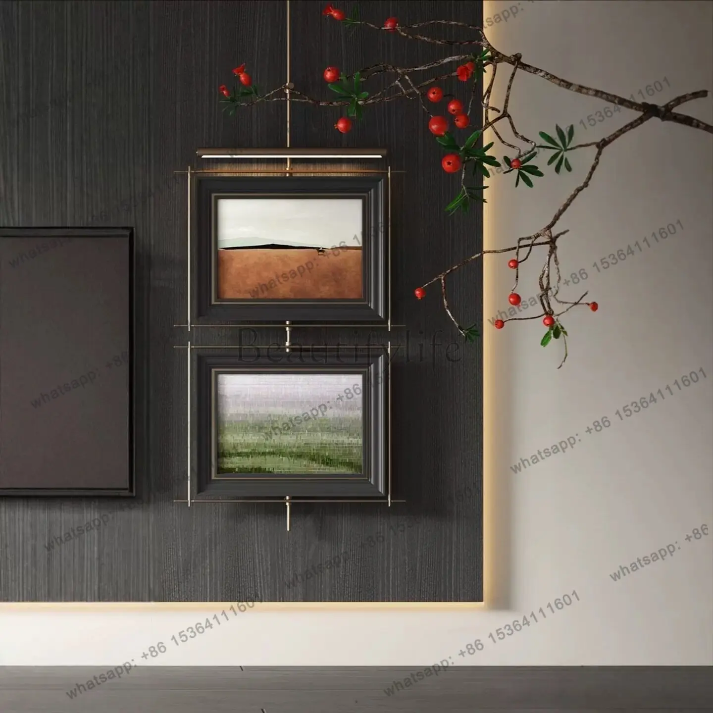 XX. Vintage-style living room, dining room, metal hanging rod illuminated mural, living room hallway decorative painting