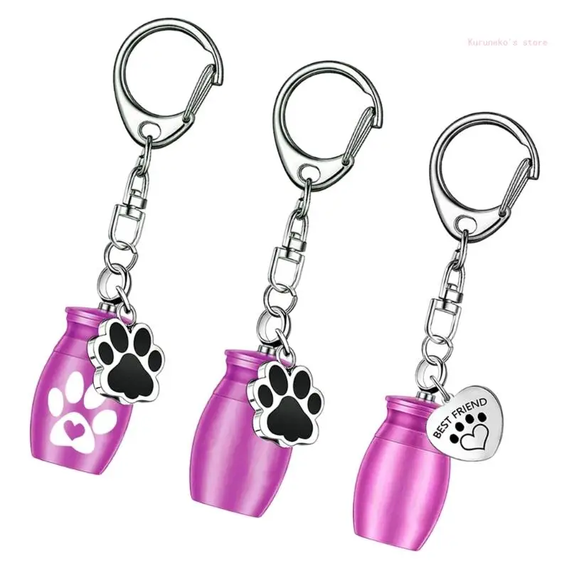 3pcs โลหะสุนัข Paws Cremation Urn พวงกุญแจสำหรับขี้เถ้าสัตว์เลี้ยงอนุสรณ์ Keepsakes Urn เครื่องประดับผู้ถือขี้เถ้าพวงกุญแจ