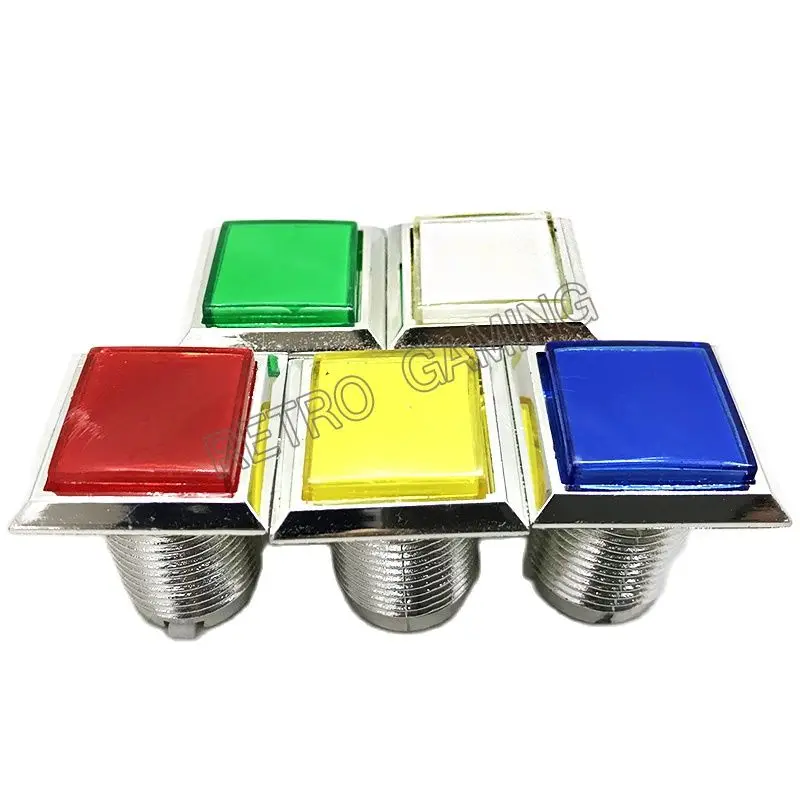 

33mm CHROME Plated Illuminated Push Button 12v LED Square Arcade Push Button With Microswitch Starts Witch Button for Game Parts