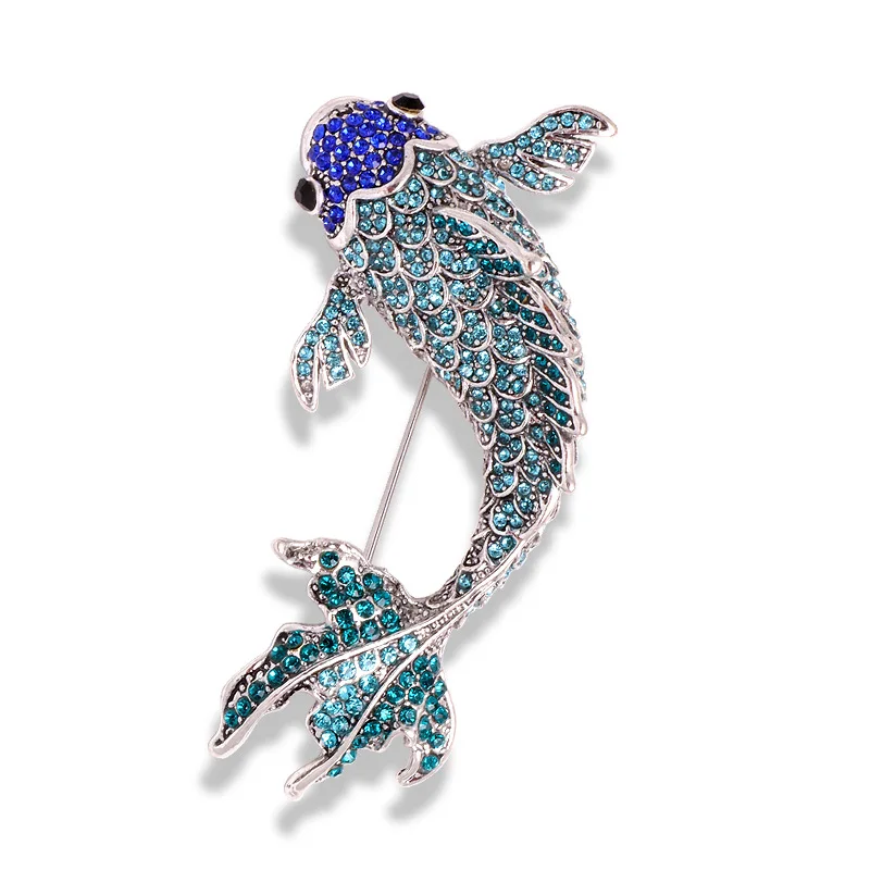 Creative Swimming Koi Carp Fish Brooches For Women Unisex Rhinestone Red Carp Fish 3-color Office Party Brooch Pins Jewelry Gift