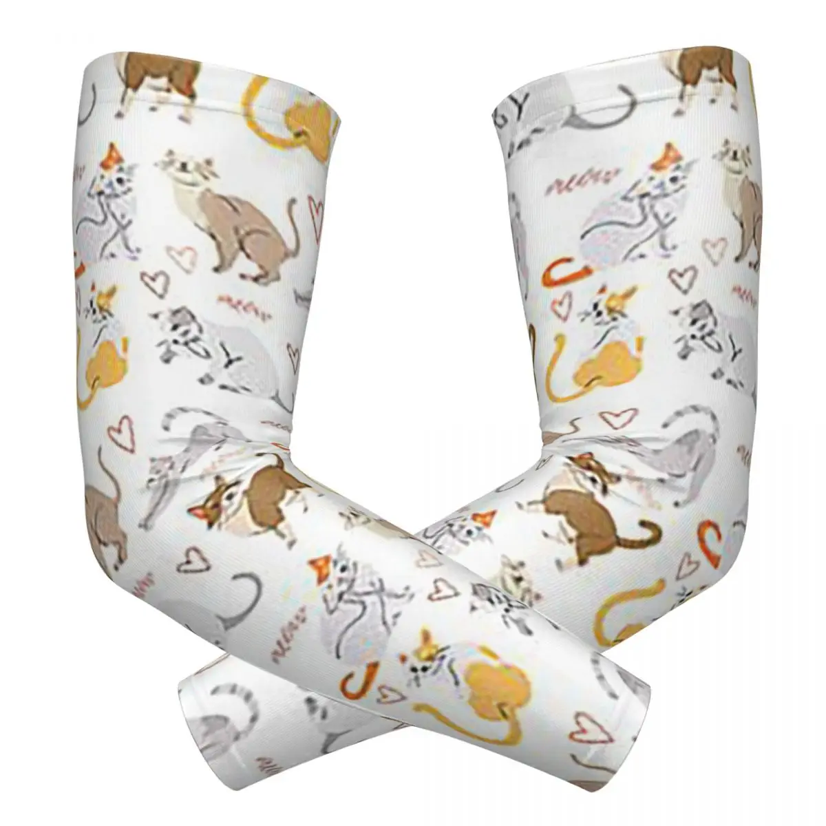 Gray Ginger And Siamese Kittens Cats Outdoor Arm Sleeves Sun UV Protection Cover Summer Cycling Tattoo Sleeves