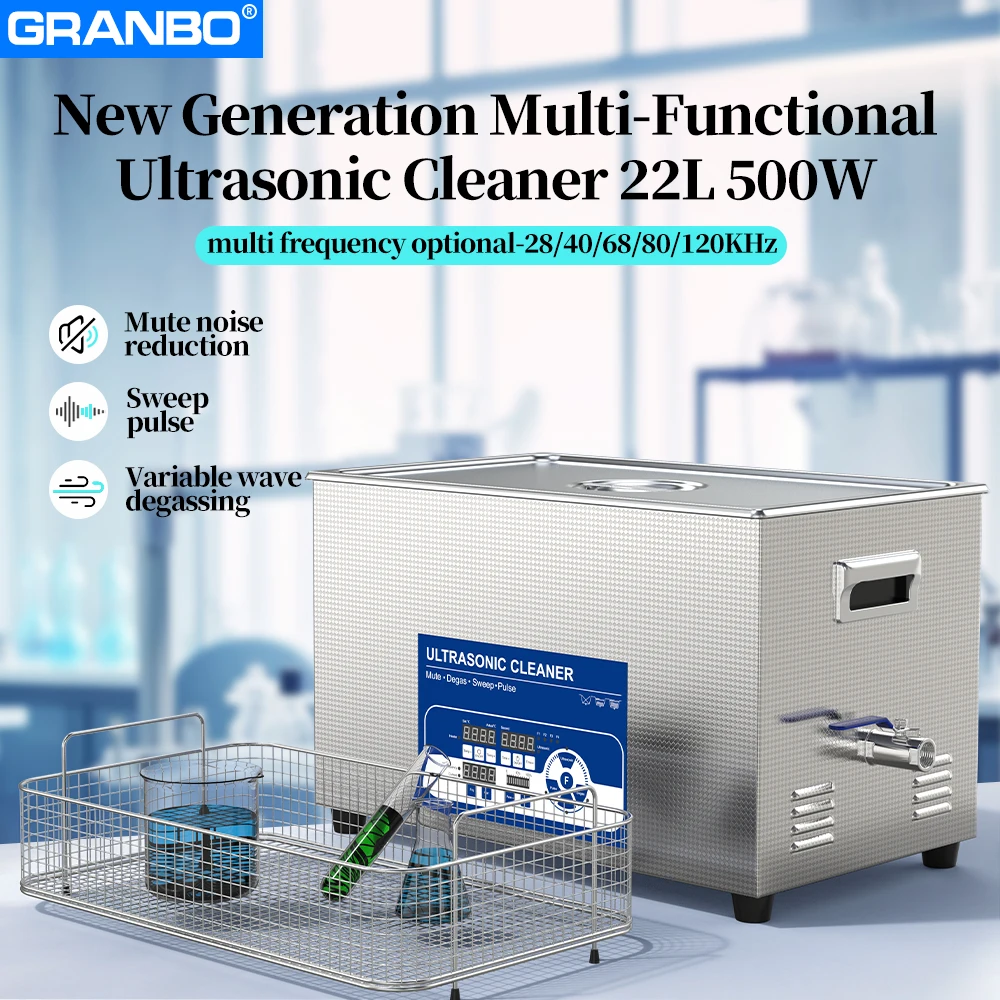 Granbo 22L 28/40/68/80/120KHz 500W Multi-frequency Ultrasonic Cleaner for High Fine Cleaning Application Chemical Lab