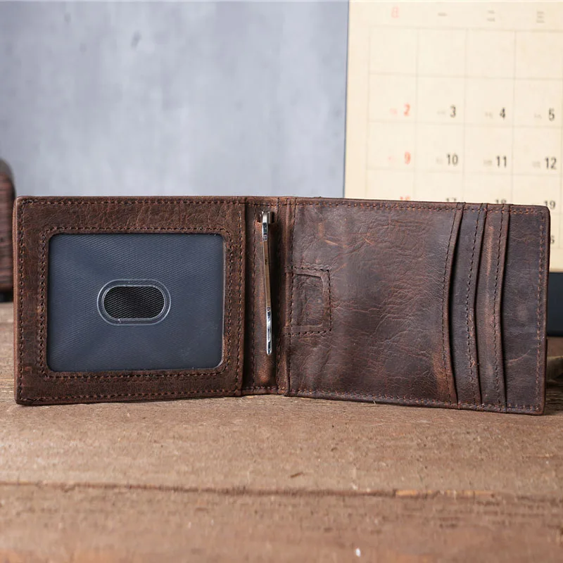 Men's Genuine Leather Money Clip Vintage Credit Card Holder Small Wallet Money Bag ID Card Case Mini Purse For Male
