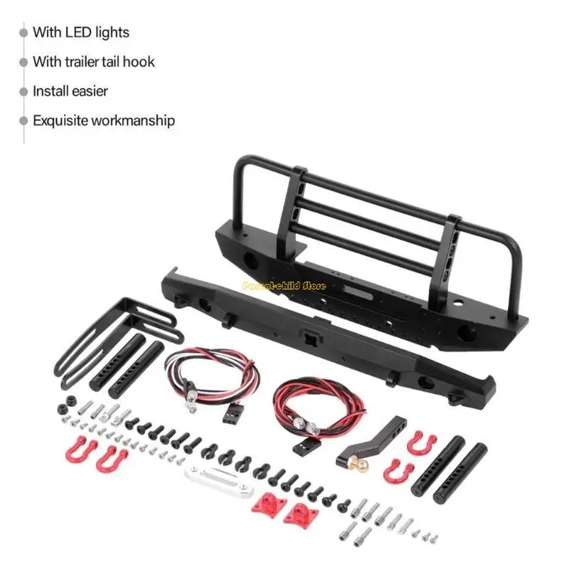 

WXTD Metal Front Rear Bumper with Trailer Tail Hook 4 LED Lights Set for 1/10 SCX10