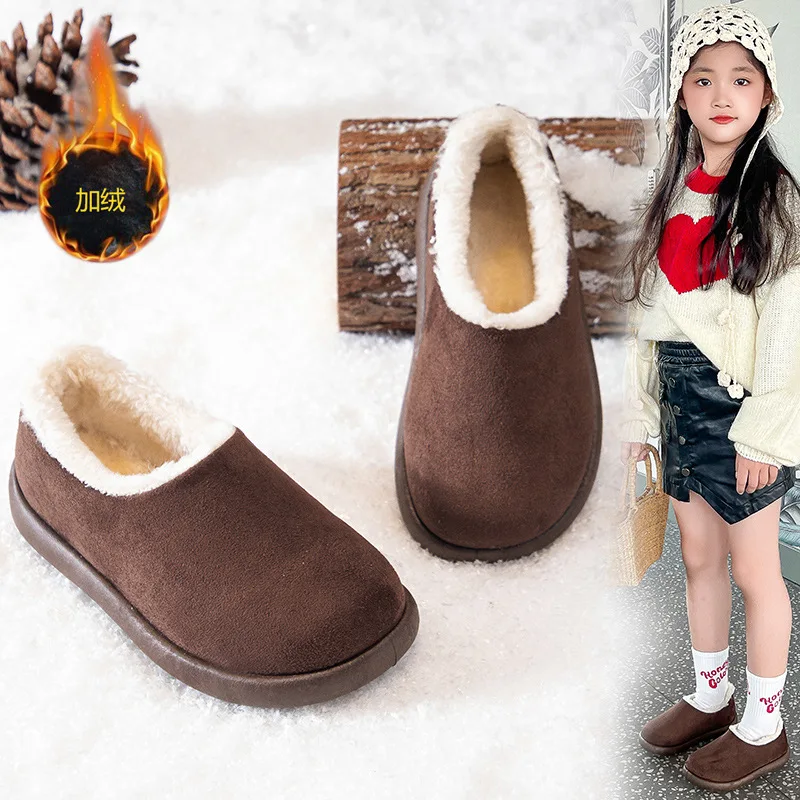 الفتيات الشتاء الثلوج الأحذية القطن الصوف الدفء خطوة واحدة الفول أحذية الأطفال الفراء الثلوج الأحذية 2025 نمط جديد