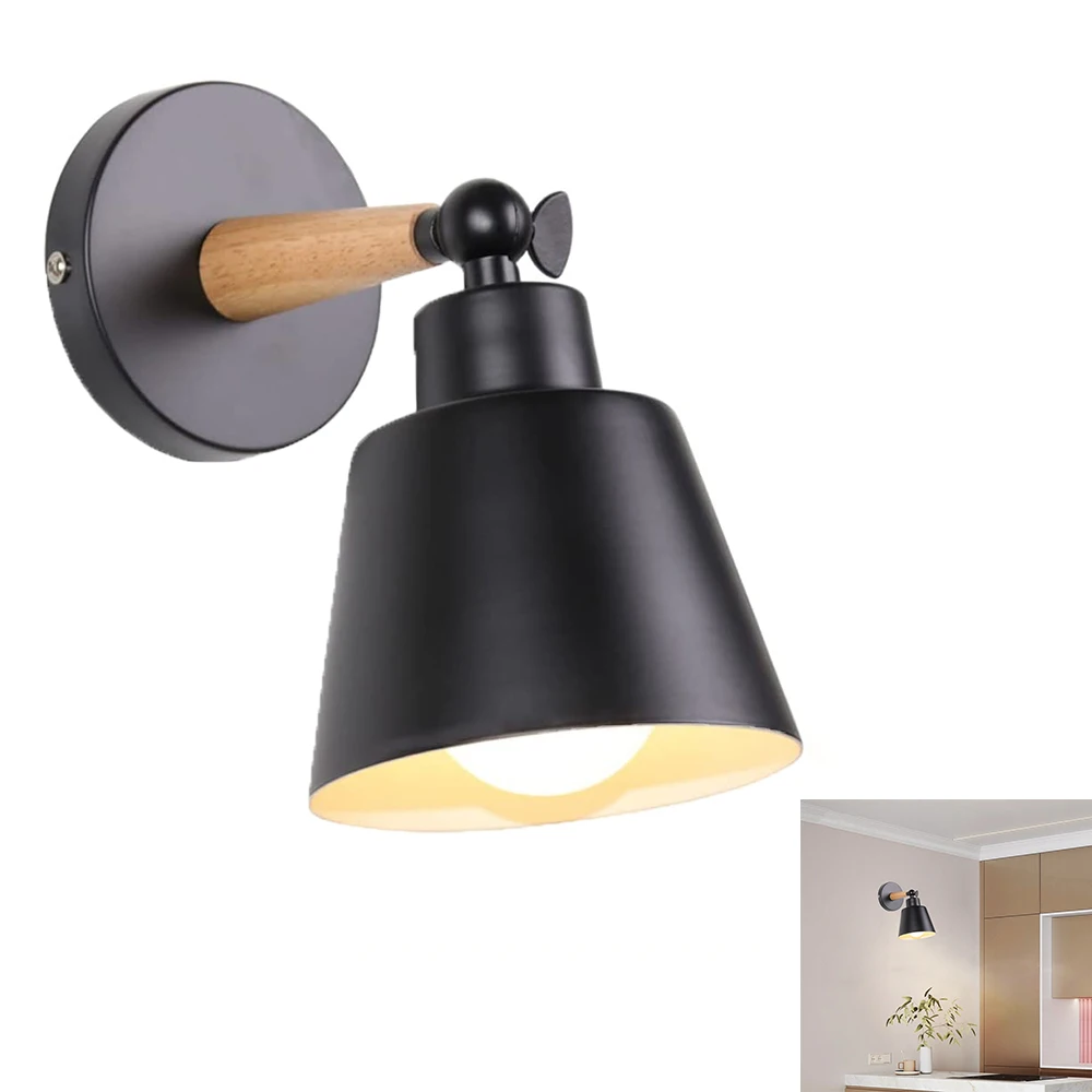 Nordic Wood Wall Lights Bedroom Beside LED Lights Macaroon Modern E27 Wall Lamps LED Restaurant Bar Lighting Black White