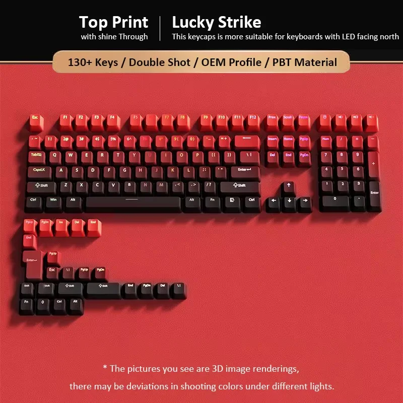 130 مفتاحًا متدرجًا أحمر RGB بإضاءة خلفية لامعة من خلال أغطية المفاتيح OEM Profile Double Shot PBT أغطية مفاتيح للوحة مفاتيح الألعاب MX
