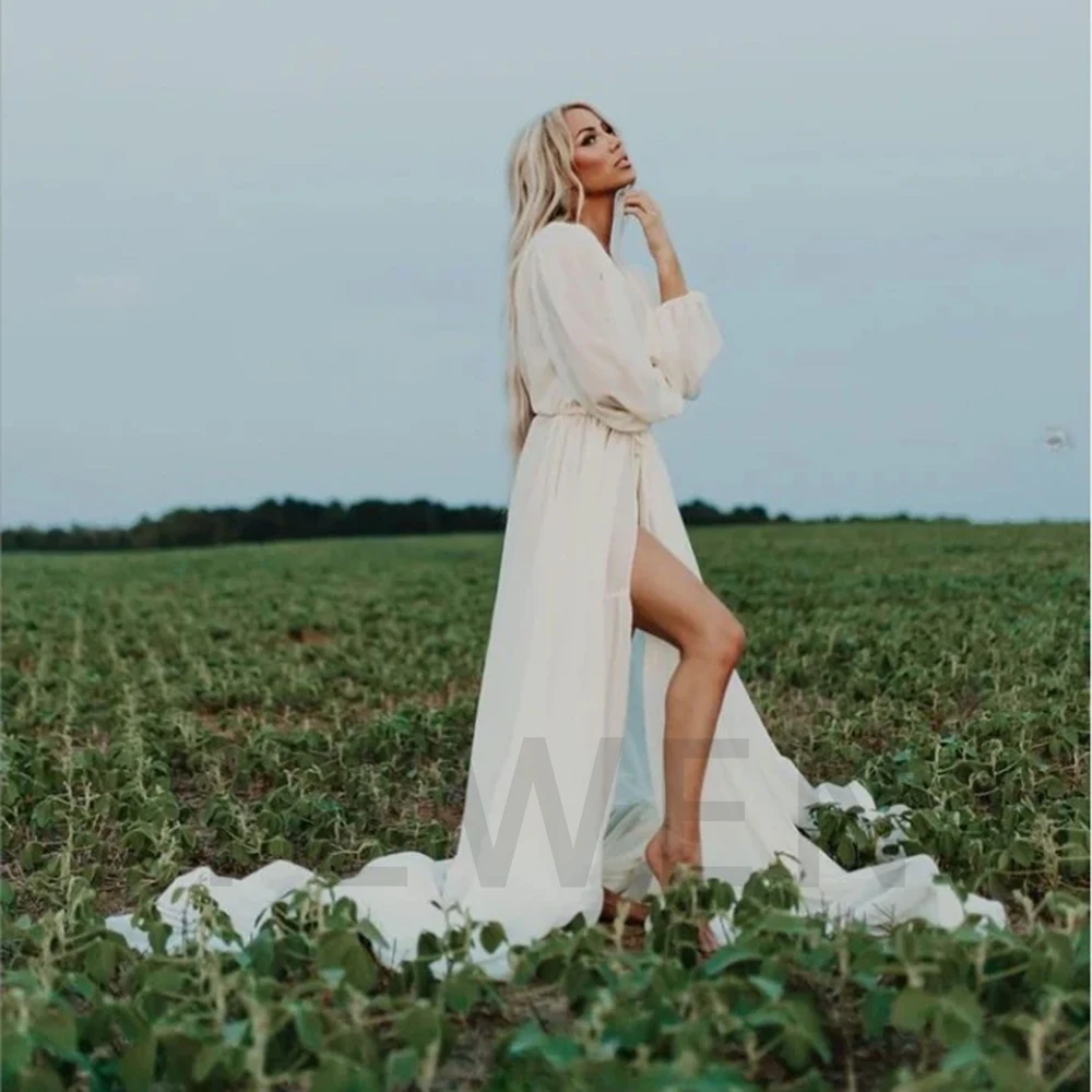 

Chiffon Long Elastic Cuffs Sleeves Maternity Photoshoot Dresses Boho Maternity Dresses for Photoshoot Elegant Gowns YW220217-1