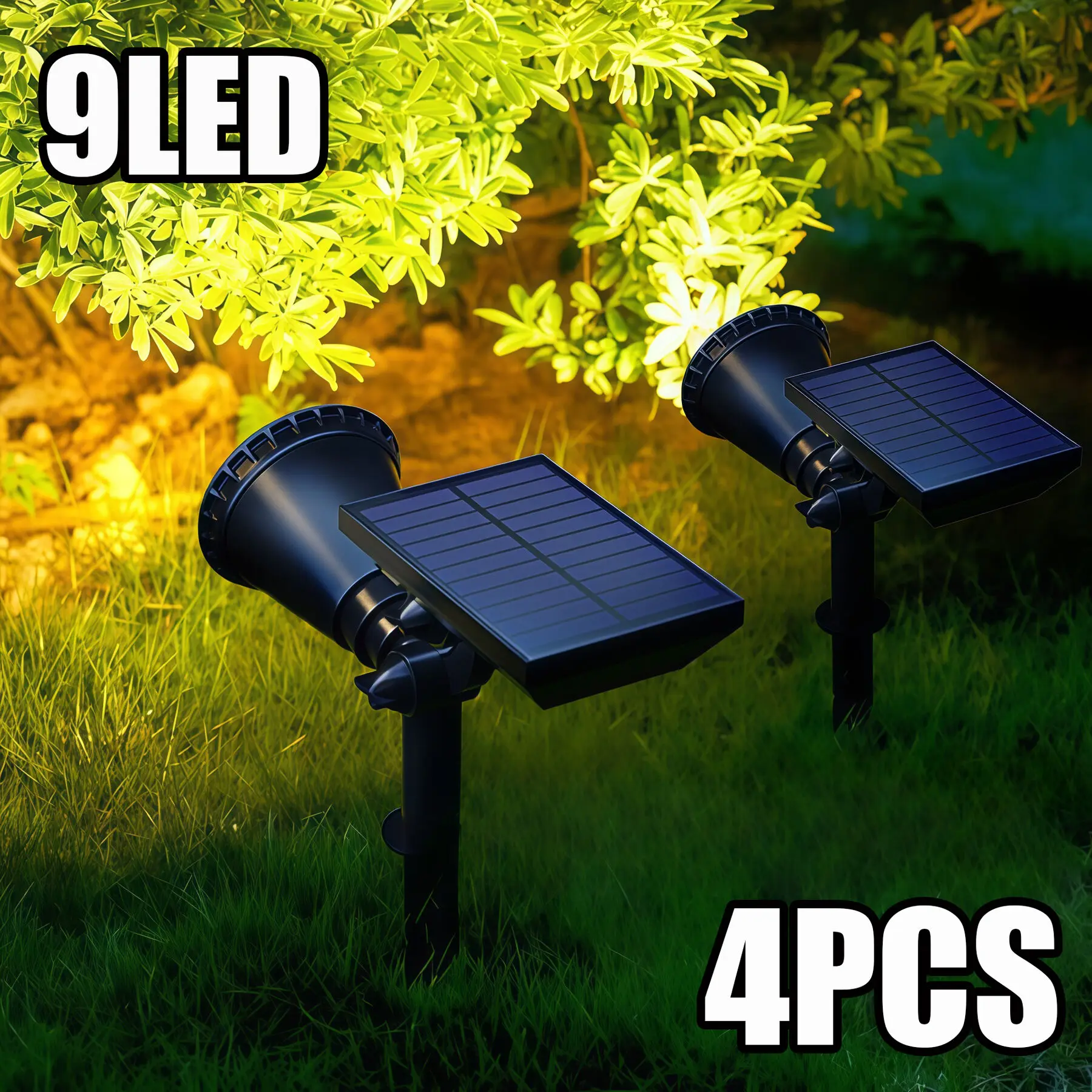 

9 LED Solar Spot Lights IP65 Waterproof Outdoor RGB Solar Landscape Lights Brightness Adjustable for Garden Yard Palm Trees