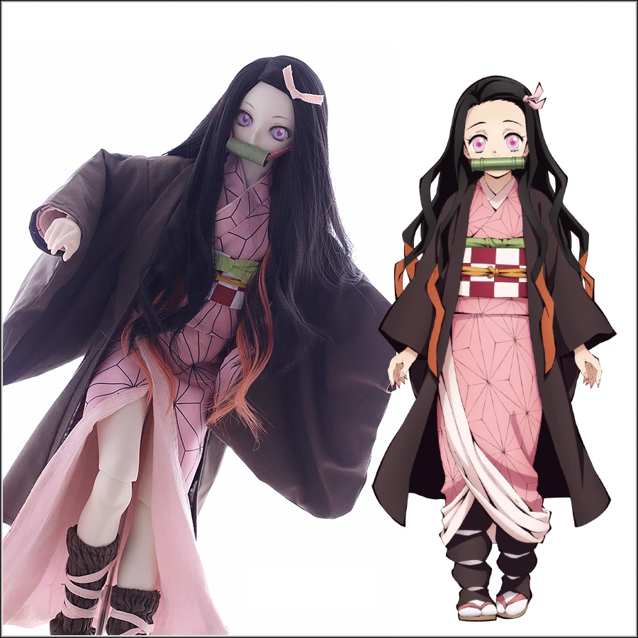 Accept Custom 1/3 1/4 Demon Slayer Kamado Nezuko Cosplay skirt Suit DDDY MSD Nezuko printed kimono BJD Doll Clothes Accessories