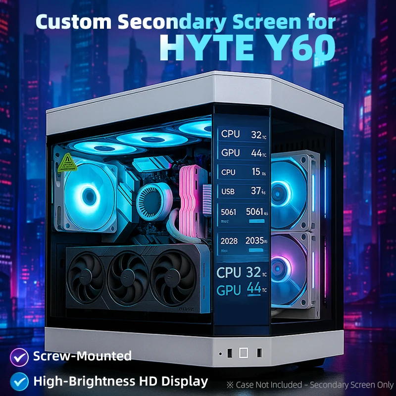 

Custom Secondary Screen for HYTE Y60 / Y70 Ti – AIDA64 System Monitor Display, Supports Video & Animations