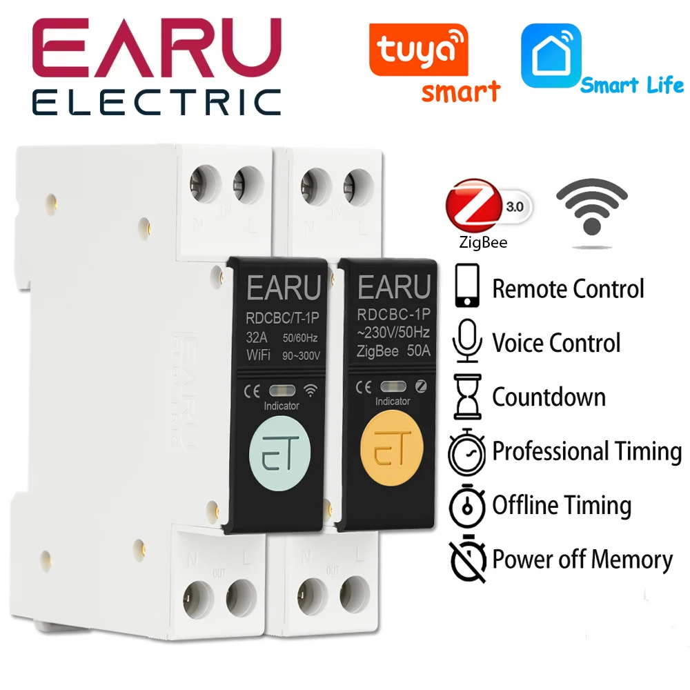 

TUYA App WiFi Smart Circuit Breaker 1P+N 32A 50A 63A MCB Timer Relay Switch Voice Remote Control for Alexa Google Home Assistant