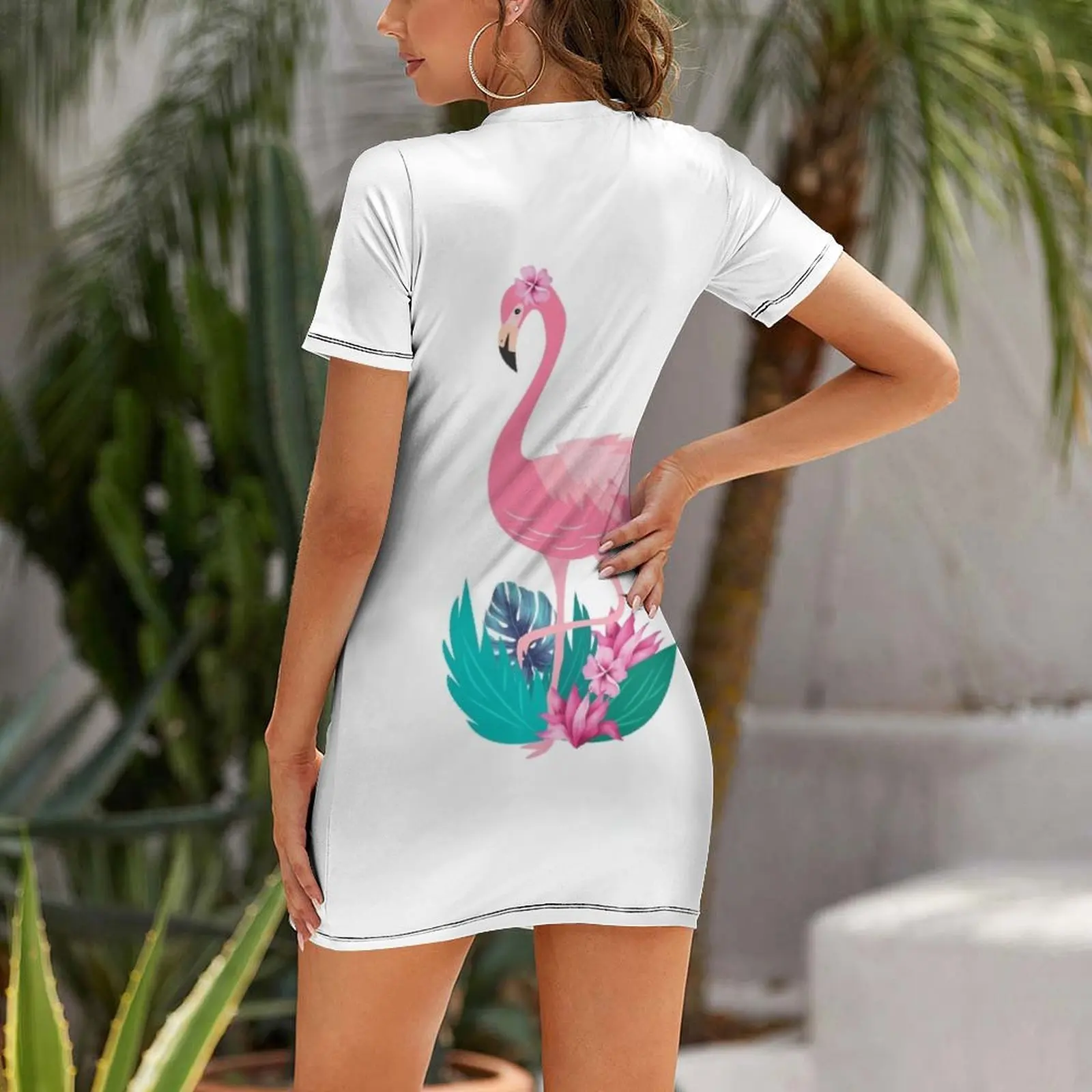 Pink Flamingo Classic T-Shirt Short Sleeved Dress birthday dress for women evening dress ladies