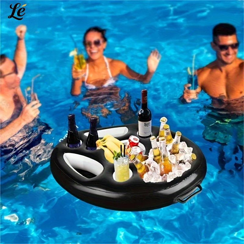 

Beach Pool Accessories Inflatable Floating Mat With Large Capacity Food Drink Holder For Swimming Pools And Beach Parties