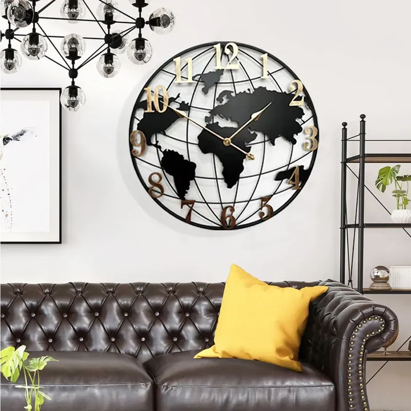 for World Map Clocks Wall Clocks Living Room Home Clocks Northern Europe Style Decorative Silent Quartz Wall Clock