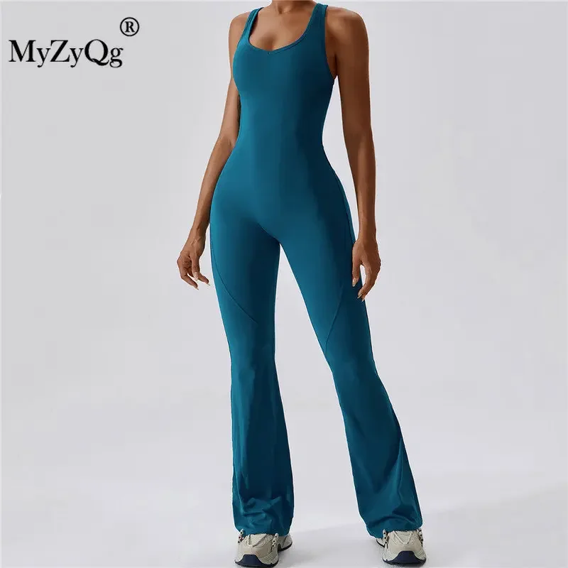 MyZyQg Women Ballet Dance Aerial Sleeveless Yoga Jumpsuit Chest Pad High Elastic Fitness Sports Running Tracksuit Gym Sportswear