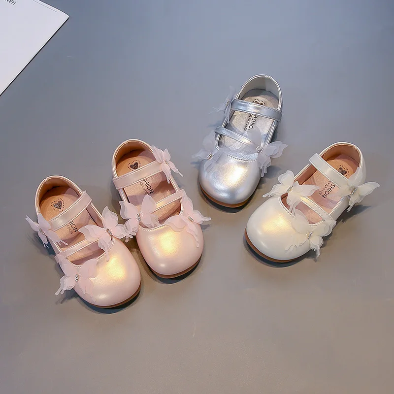 

Spring Autumn Girls Wedding Party Flat Shoes Causal Toddlers Kids Leather Shoes Sweet Fashion Butterfly Children Princess Shoes