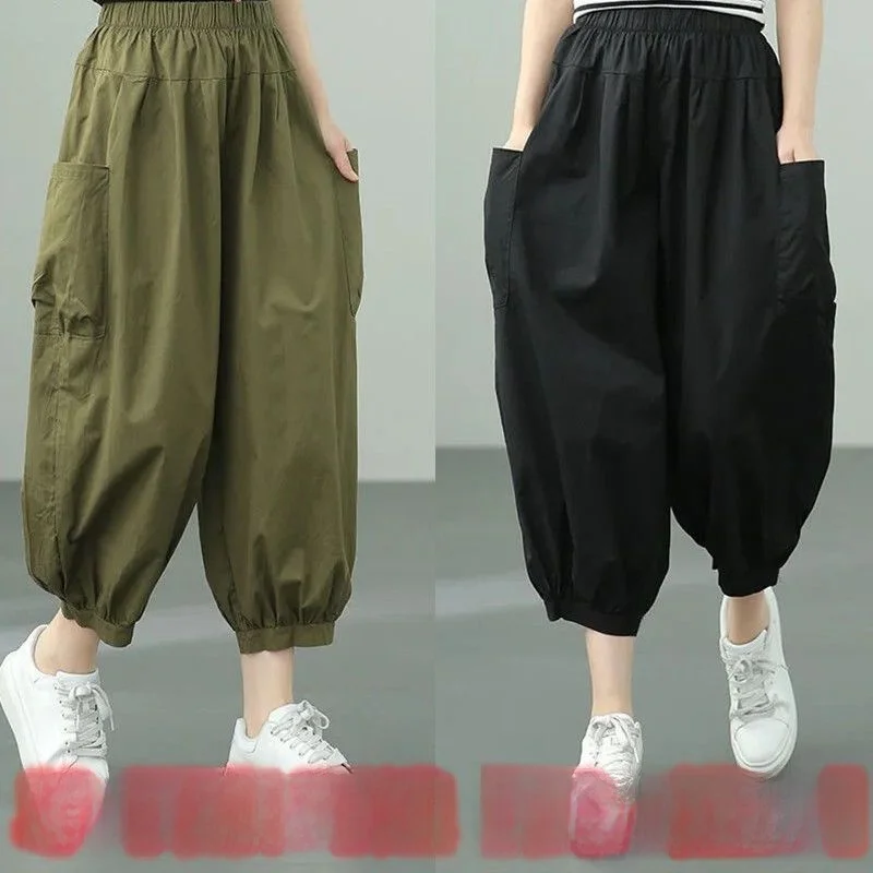 

Женские джинсы из хлопка и льна с высокой талией, лето 2023, новые джинсы для мам, повседневные свободные шаровары-фонарики с эффектом похудения