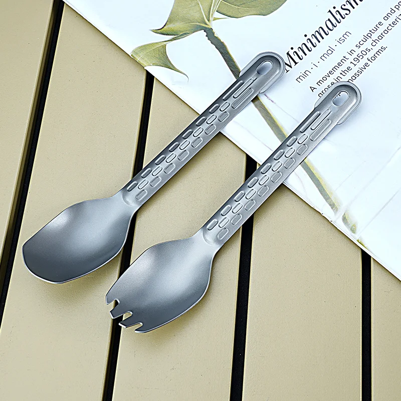 Pure Titanium Fork Spoon, Outdoor Camping Tableware, Dessert Salad Spoon Dual Purpose, Portable Integrated Spoon