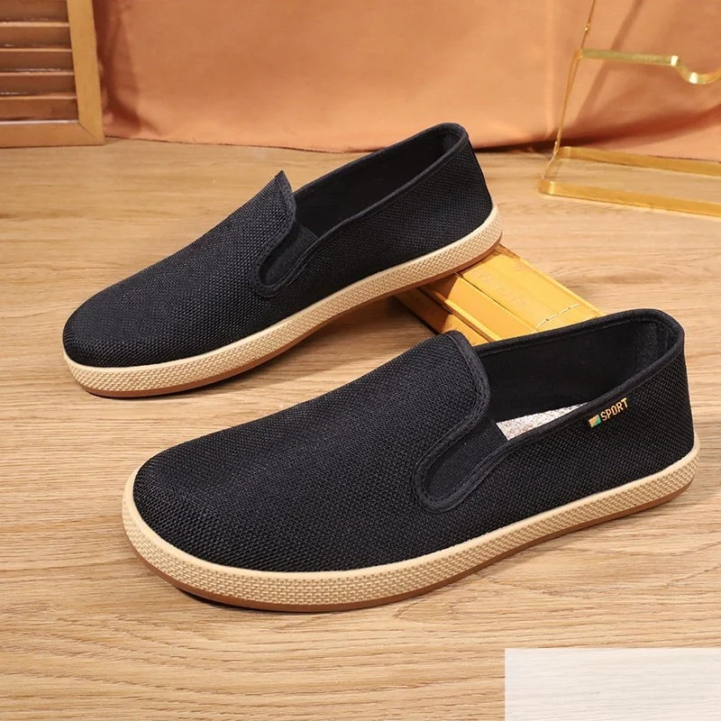 

Old Beijing Cloth Shoes Men's Slip-On Soft Bottom Breathable Anti-Slip Casual Driving Special Black Mesh Cloth Shoes
