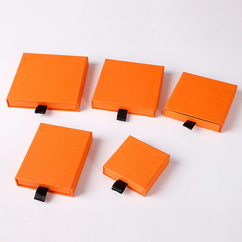 

10Pcs New Arrive Thin Pull-Out Paper Jewelry Packaging Boxes Black White Pink Orange Blue Yellow Drawer Storage Case