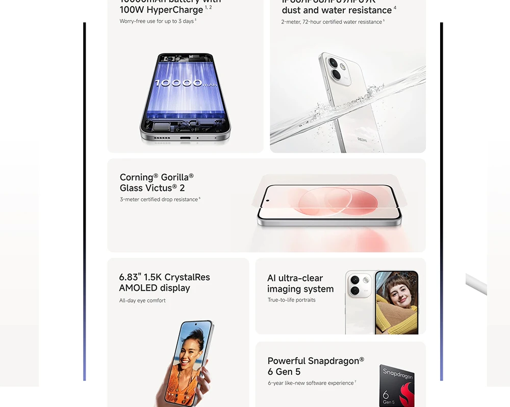 Global Version Redmi Note 17 Pro Max 5G 6.83' Smartphone 5G 9210mAh Battery 100W HyperCharge IP66 IP68 Powerful Snapdragon® 6 Gen 5