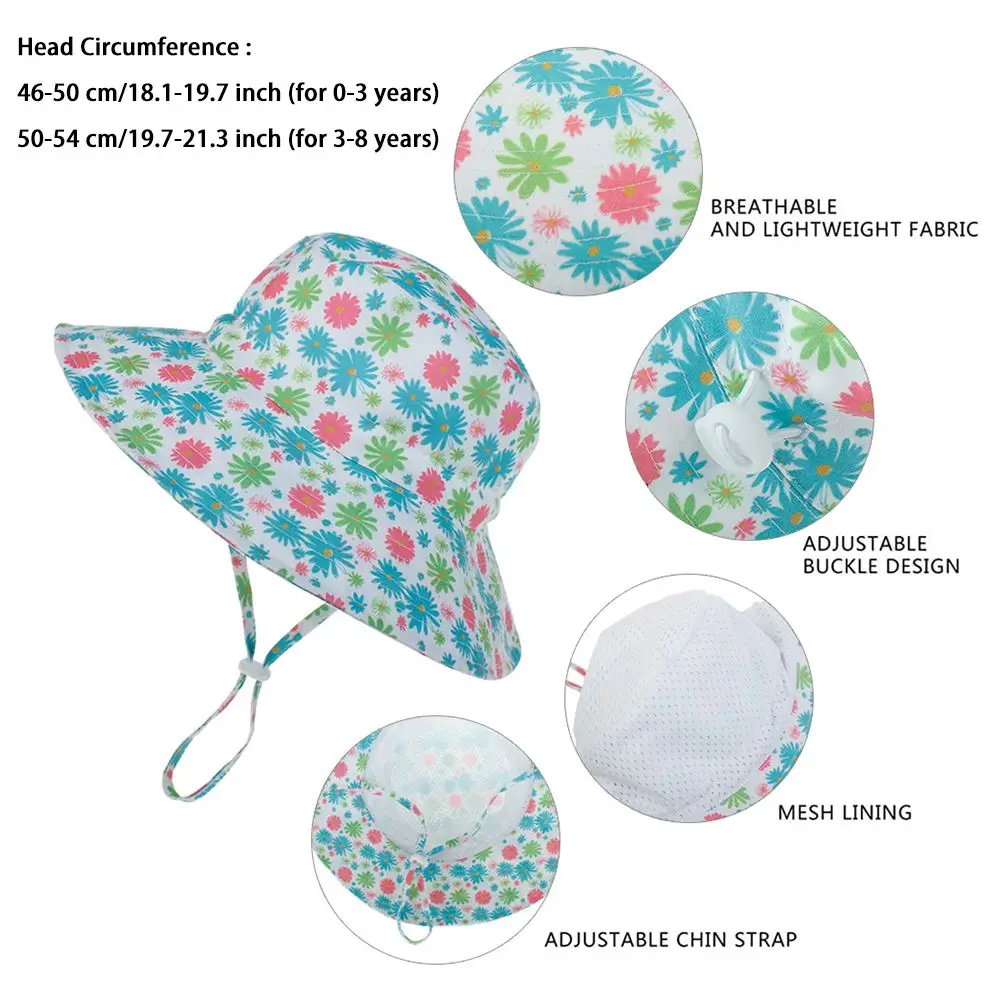 Chapeau de plage pour enfants de 0 à 8 ans, protection UV, couvre-cou et oreilles, large bord, avec mentonnière réglable, E27