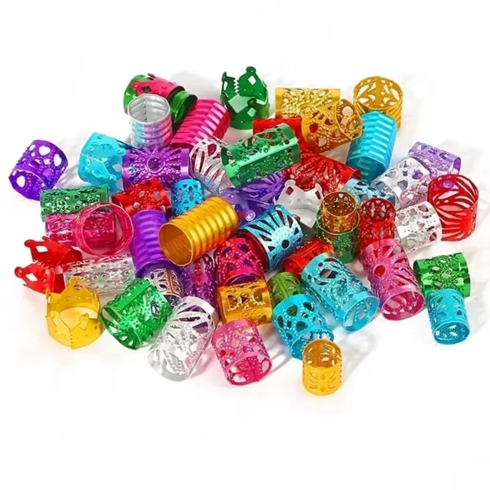100PCS Colorful Hair Jewelry Rings Aluminum Multicolor Braid Decoration Rings Steel Ring Inserts Flexible Opening