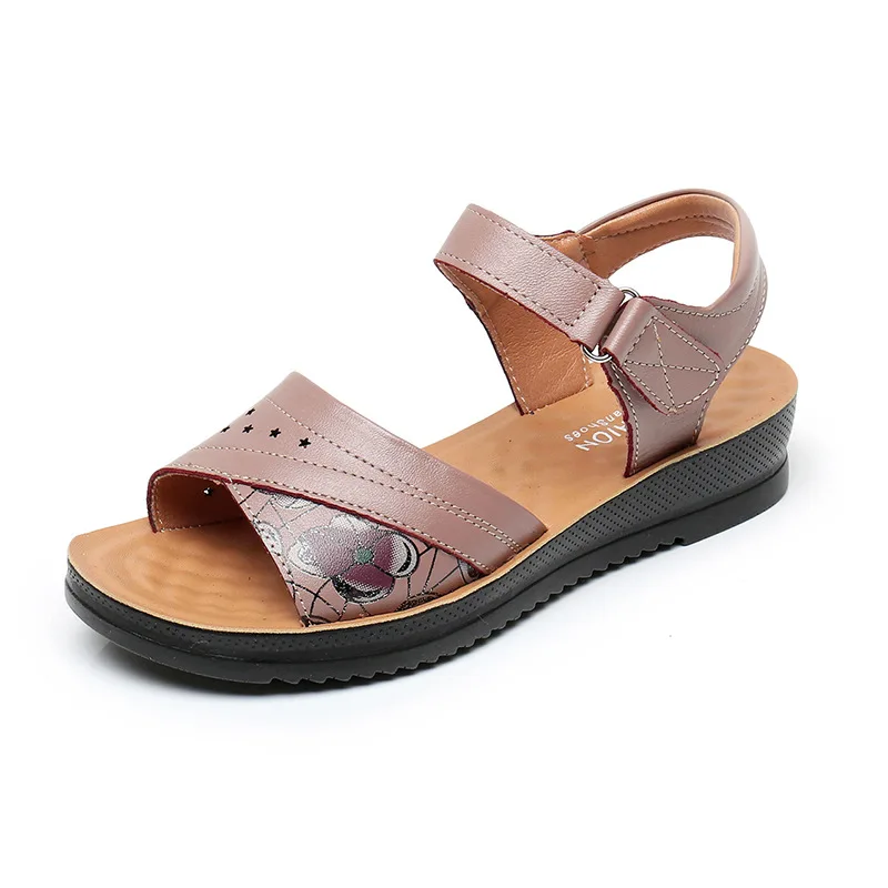 New Women's sandals Summer Leather Shoes Women Open Toe Non-slip Casual Sandals Elderly Soft Bottom Casual Shoes Large Size