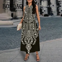 Vintage Ethnic Flower Printed Women'S Dresses Spring Summer Sexy Sleeveless V-Neck Long Dress Elegance Ladies Party Maxi Dress