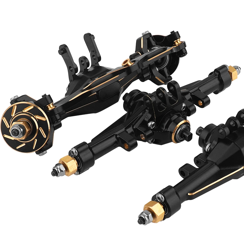 ブラックコーティング真鍮コンプリートフロントミドルリアストレートアクスル、スチールギア付き、6x6 1/18 RCクローラーTRX4Mメタルアップグレードパーツ用
