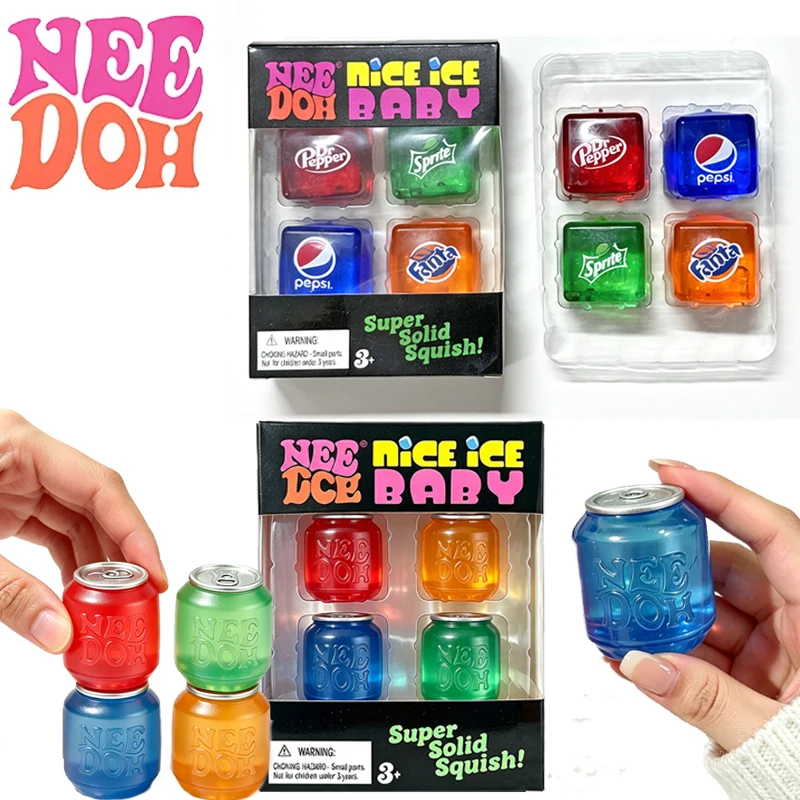 Needoh Nice Ice Mini 4 Pack Cola Drink Can Cube Slow Rebound Sensory Soothing Fidget Relief Anxiety Heal Relax for Adults Gift