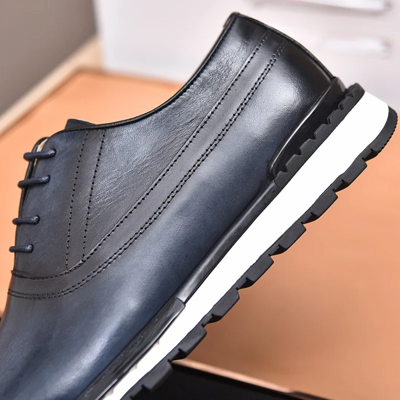 Men\'s Shoes Handmade Genuine Leather Lace-Up Flat Oxfords Outdoor Sneakers Business Office Casual Shoe For Men Plus Size 46