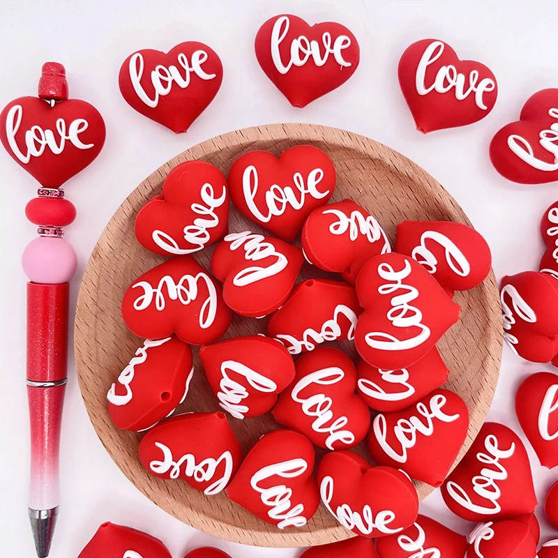 10PCS Creative 3D Love Heart Jewelry Making Silicone Beading Set Durable Happy Valentine's Day Theme Assorted Loose Spacer Beads