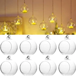 6/12Pcs Hanging Tealight Holder Glass Globes with Hanging RopeTerrarium Clear Vase Wedding Party Home Decoration