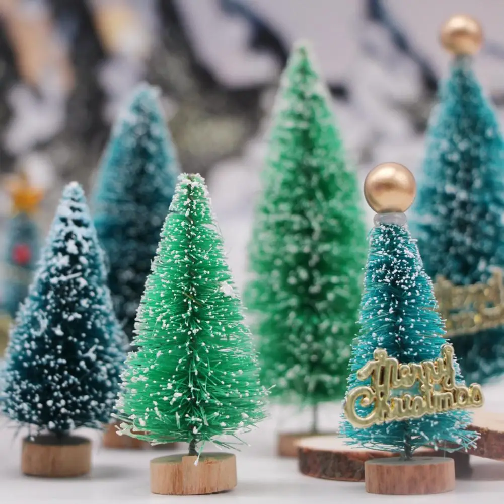 Christmas Tree Decoration Snowy Pine Christmas Tree Ornaments for Home Office Decoration Set of 8 Miniature Xmas Tree Figurines