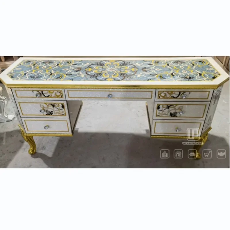 for French Solid Wood Light Carved Gold Foil Dresser Court Style Handmade Shell Parquet Villa Bedroom Princess Dressing Table
