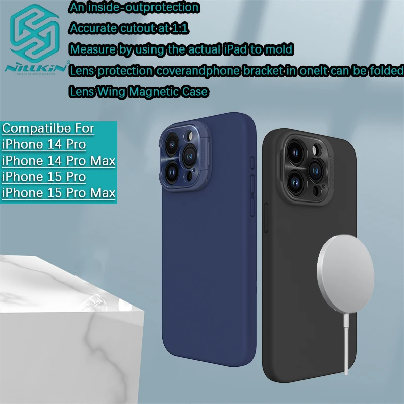 for iPhone 16 Pro Max/iPhone 15 Pro/14 Pro Nillkin Lens Wing Magnetic Case Lens cover metal bracket sliding phone case shell