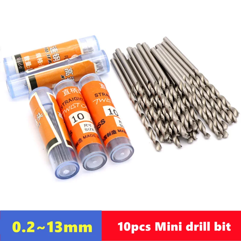 Conjunto de brocas HSS com 10 peças, haste reta, 0,2-13mm, para aço carbono, alumínio, cobre, madeira, ferramenta de perfuração manual.