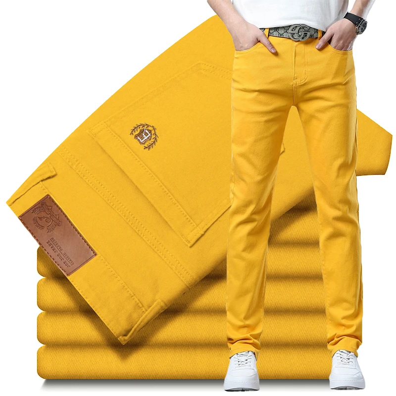 

Spring Summer New Men's Elastic Jeans Fashion Korean Soft Comfortable Elastic Fit Straight Denim pants Casual Brand Trousers