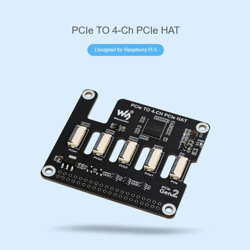 4-Ch PCIe FFC Adapter Board Expands Interface To 4-Ch PCIe FFC Connectors Stacking Multiple PCIe HATs Raspberry Pi 5 PCIe HAT