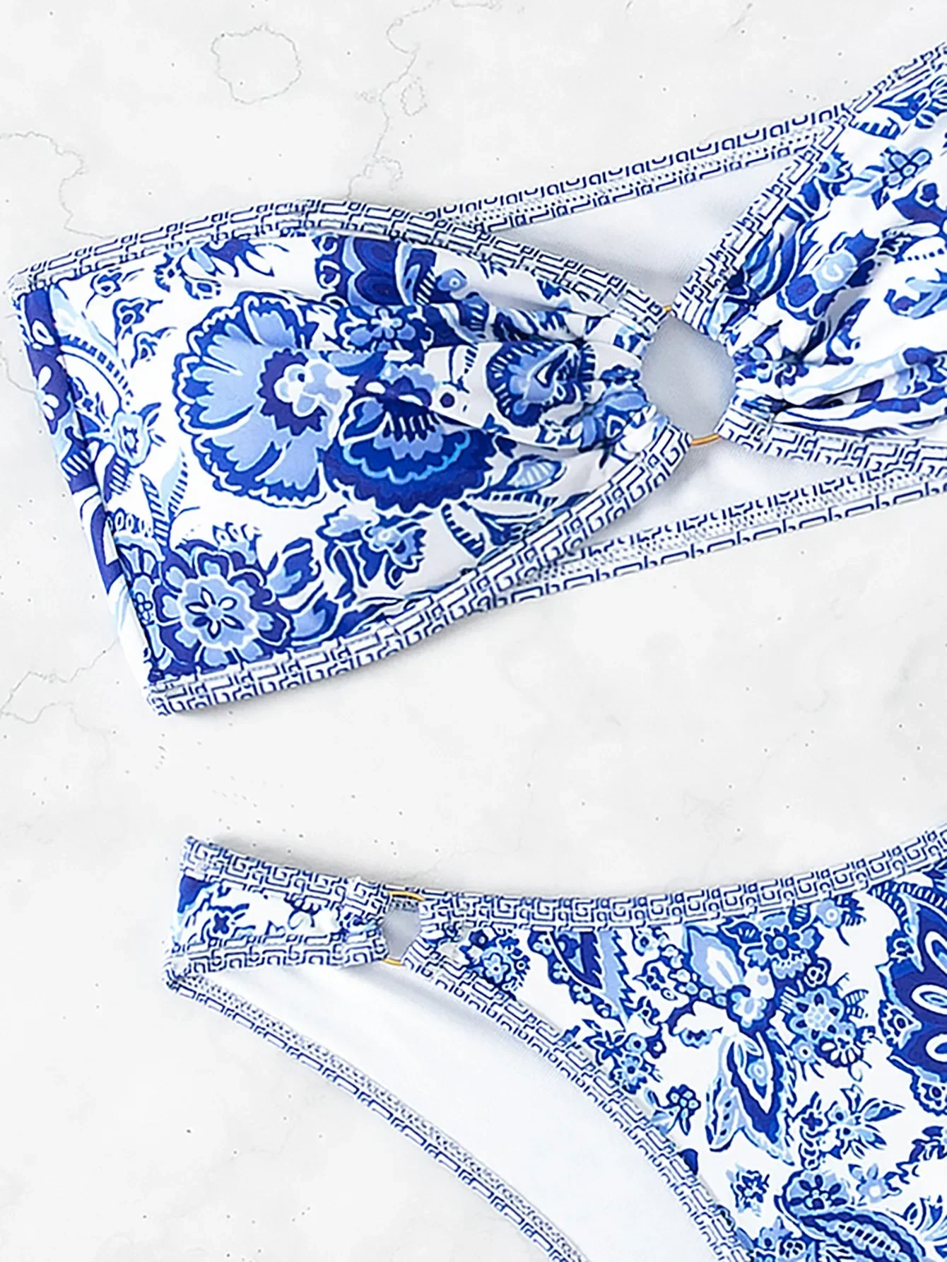 

Women's Strapless Sexy Bikini Set Blue and White Porcelain Printed 2 Piece Swimsuit 2024 Summer Beach Vacation Bathing Suit
