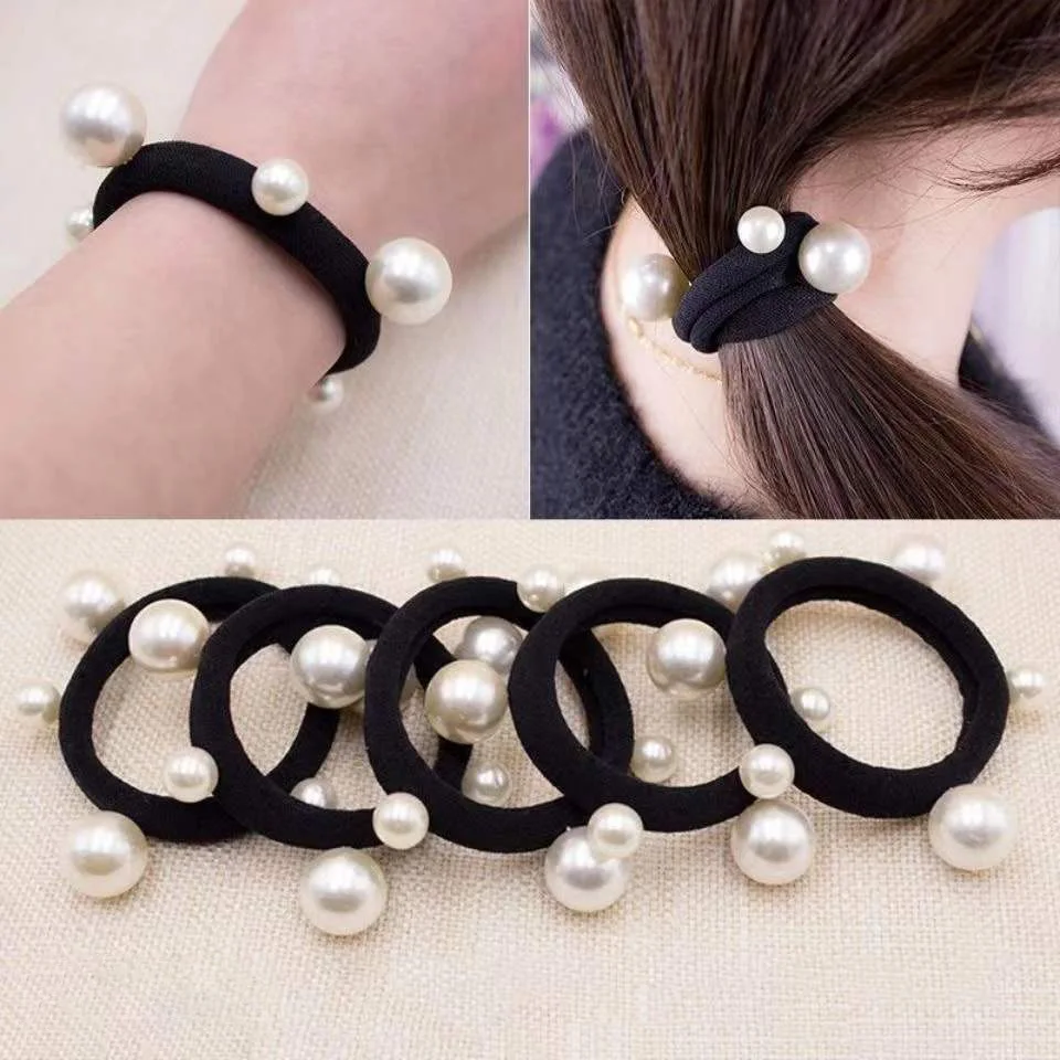 1PC New Fashion Korean Pearl Women Lady Hair Band Rope Headband Elastic Ponytail Holder Party Vacation Hairband Hair Accessories