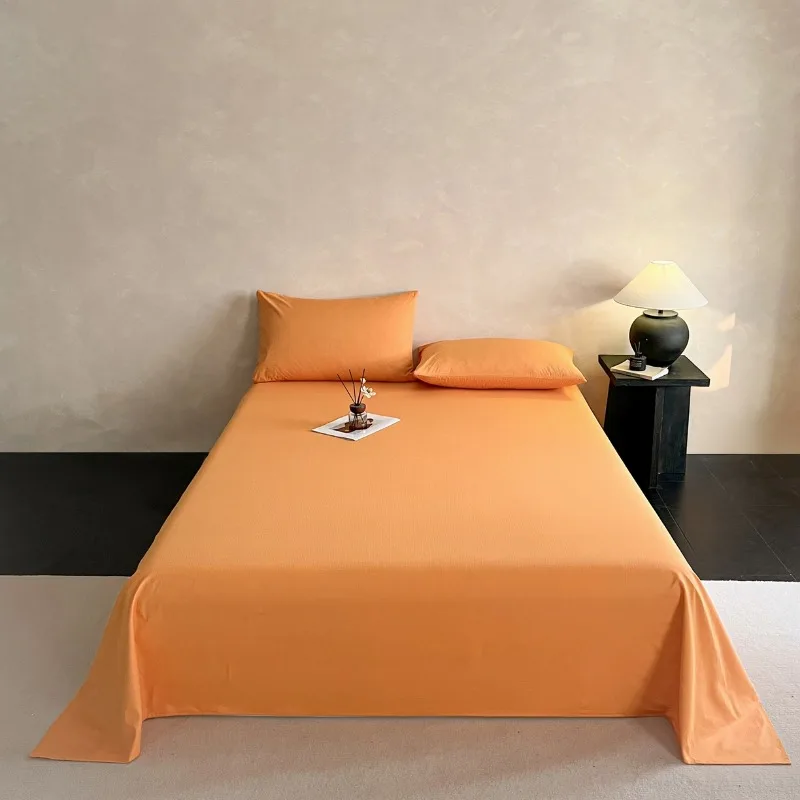 New high-grade satin jacquard Class A pure cotton bed sheet three-piece set solid color cotton bedding three-piece set