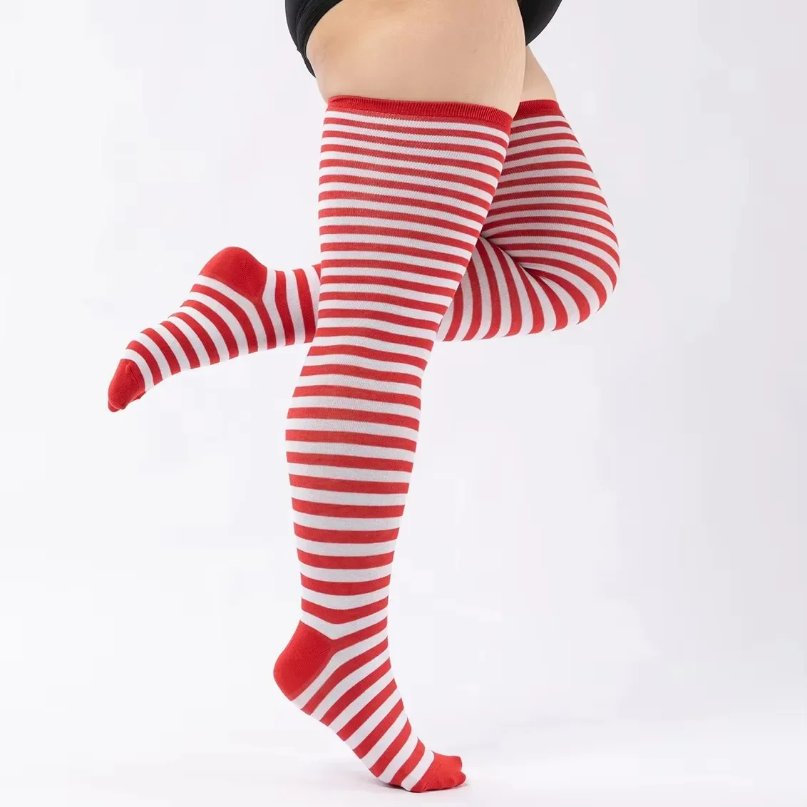 1Pair Plus Size Breathable High Long Stockings Over Knee Christmas Cosplay Party Anti Slip Costumes Knee High Long Striped Socks