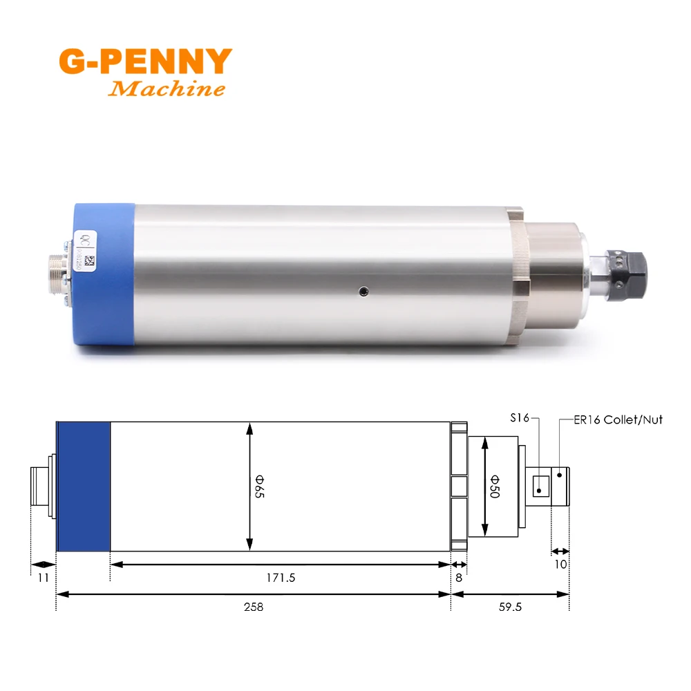 Imagem -02 - Nova Chegada G-penny Air Cooled Spindle Motor Arrefecimento a ar Rolamentos Madeira Arrefecimento a ar 65x258 mm 1.5k Er16 d = 65 mm