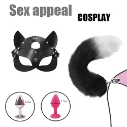 Sex Toys for Woman Cosplay Fox Mask Tail Anal Plug Metal Anus Butt Plug Mask Half Cat Mask Party Sexy Adult Mask Game Masks BDSM