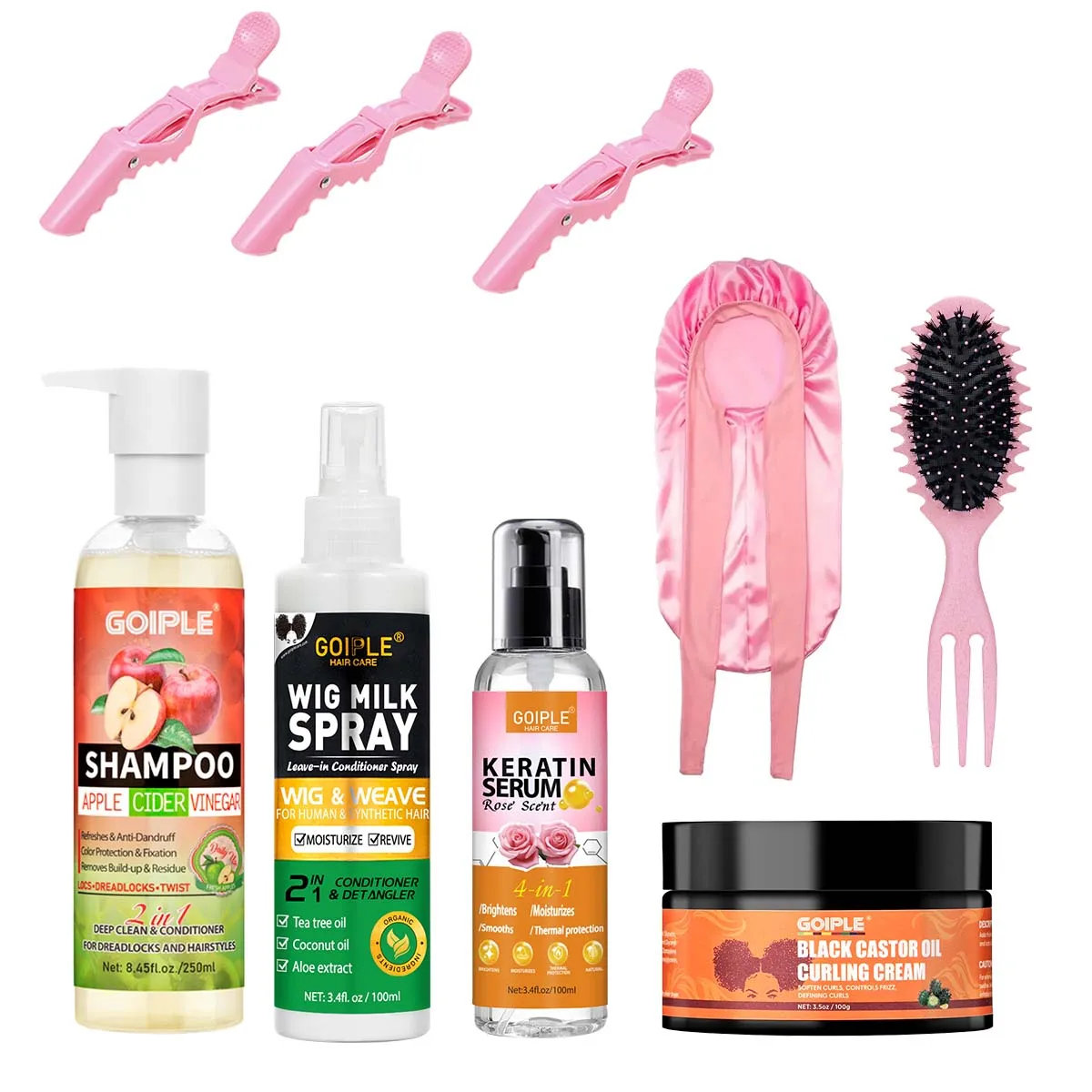 

Apple Cider Vinegar Cleanse Treatment Shampoo Wig Smooth Milk Spray Shine Rose Keratin Serum Black Castor Oil Curling Cream Kit